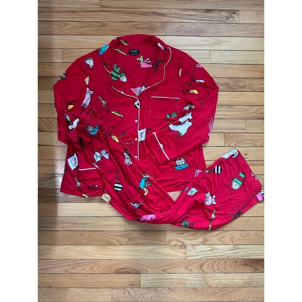 Kate Spade Novel Red Holiday Pajama Set XL